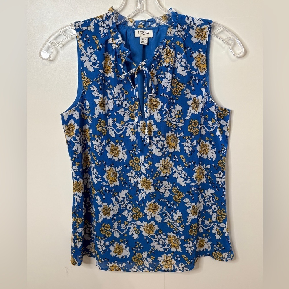 J. Crew Blue and Gold Floral Blouse